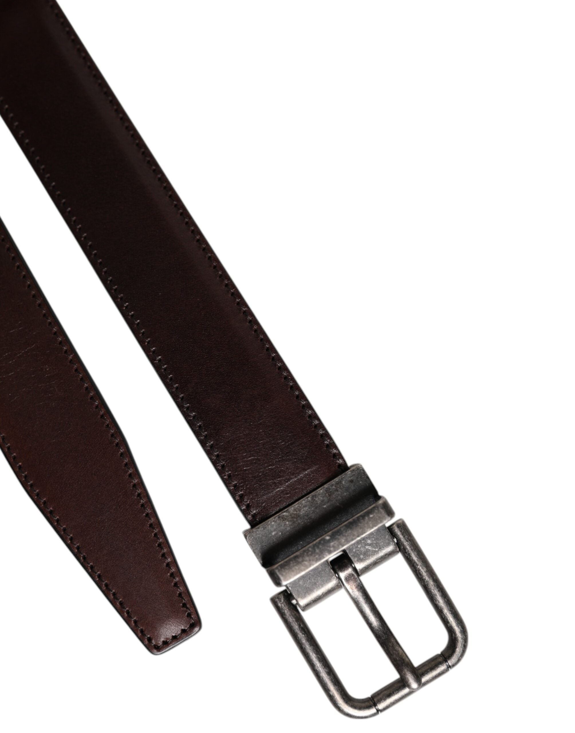 Dolce &amp; Gabbana Brown Leather Silver Metal Buckle Belt