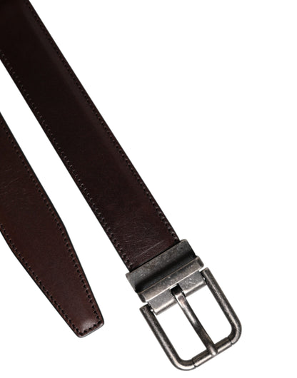 Dolce &amp; Gabbana Brown Leather Silver Metal Buckle Belt