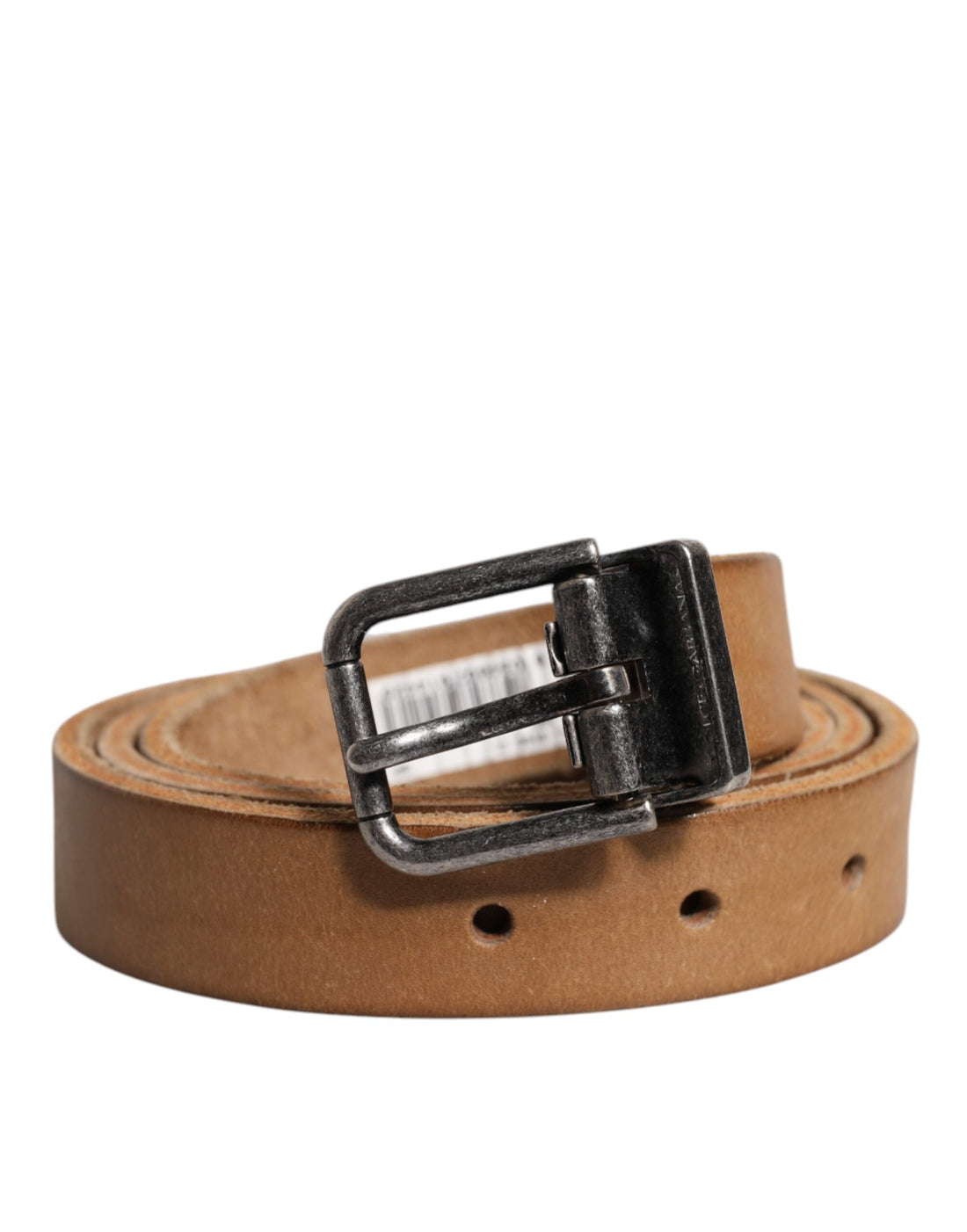 Dolce &amp; Gabbana Brown Leather Silver Tone Metal Buckle Belt