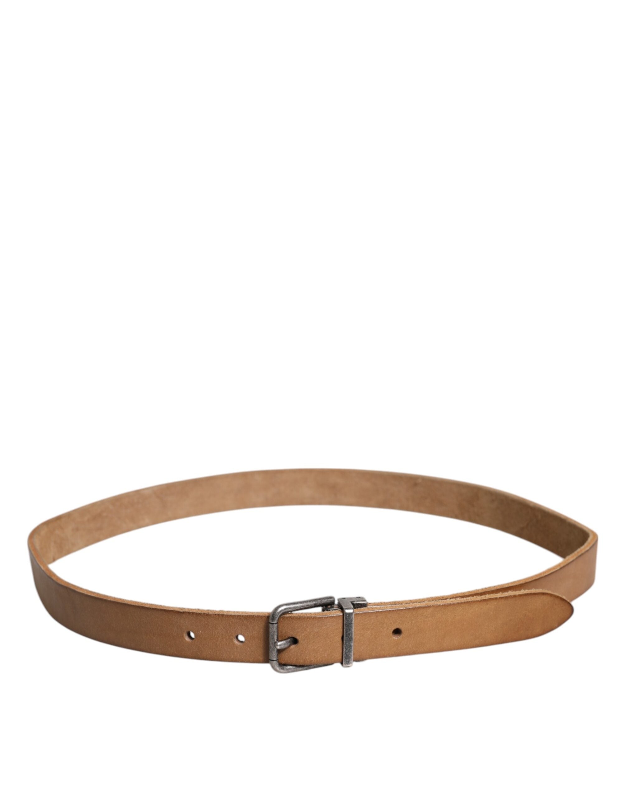 Dolce &amp; Gabbana Brown Leather Silver Tone Metal Buckle Belt