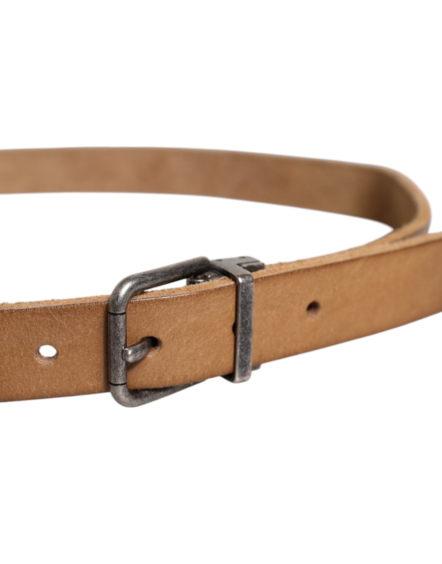 Dolce &amp; Gabbana Brown Leather Silver Tone Metal Buckle Belt