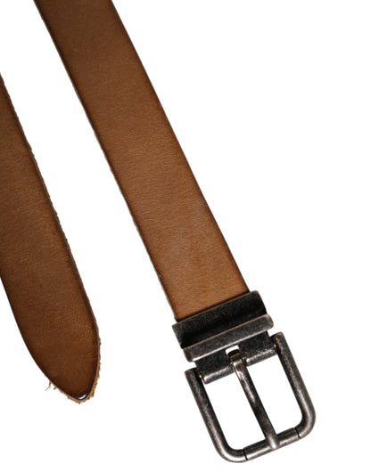 Dolce &amp; Gabbana Brown Leather Silver Tone Metal Buckle Belt