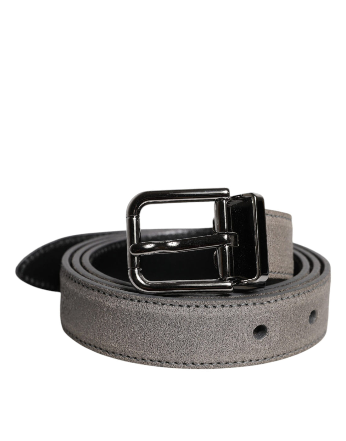 Dolce &amp; Gabbana Gray Leather Silver Tone Metal Buckle Belt