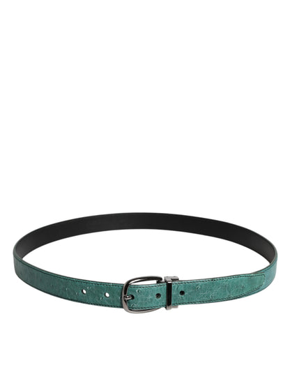 Dolce &amp; Gabbana Green Leather Silver Tone Metal Buckle Belt