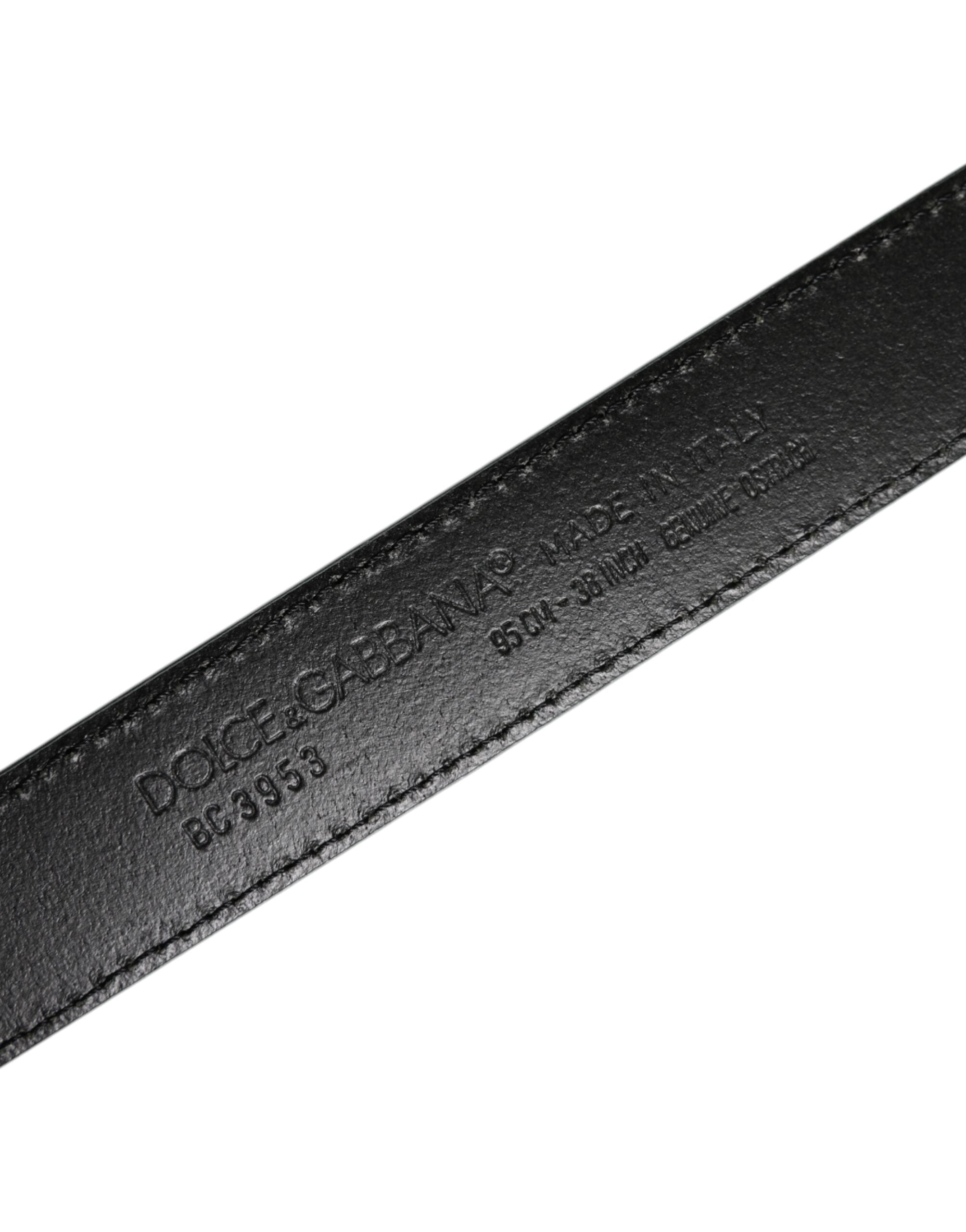 Dolce &amp; Gabbana Green Leather Silver Tone Metal Buckle Belt