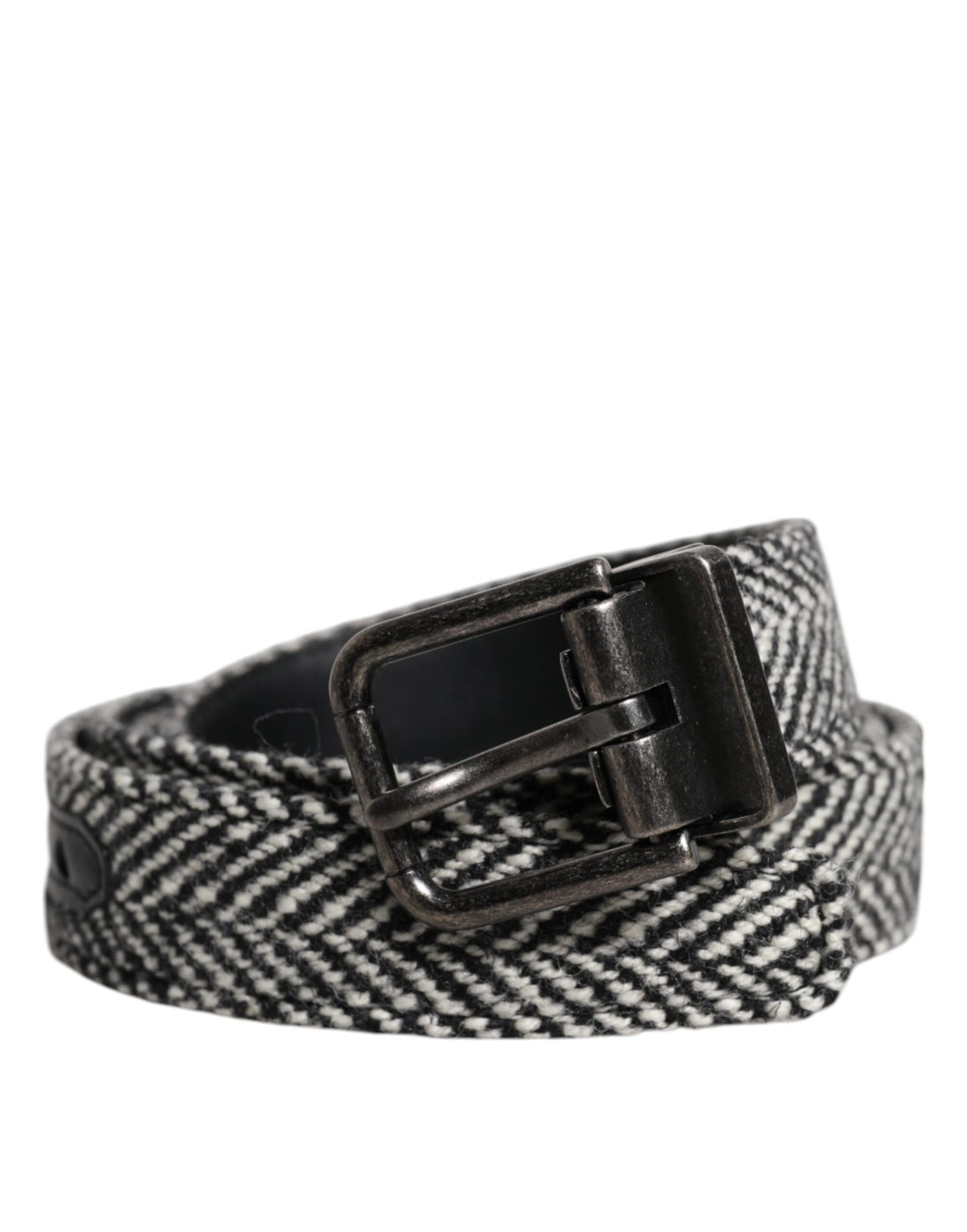 Dolce &amp; Gabbana Black White Silver Tone Metal Buckle Belt