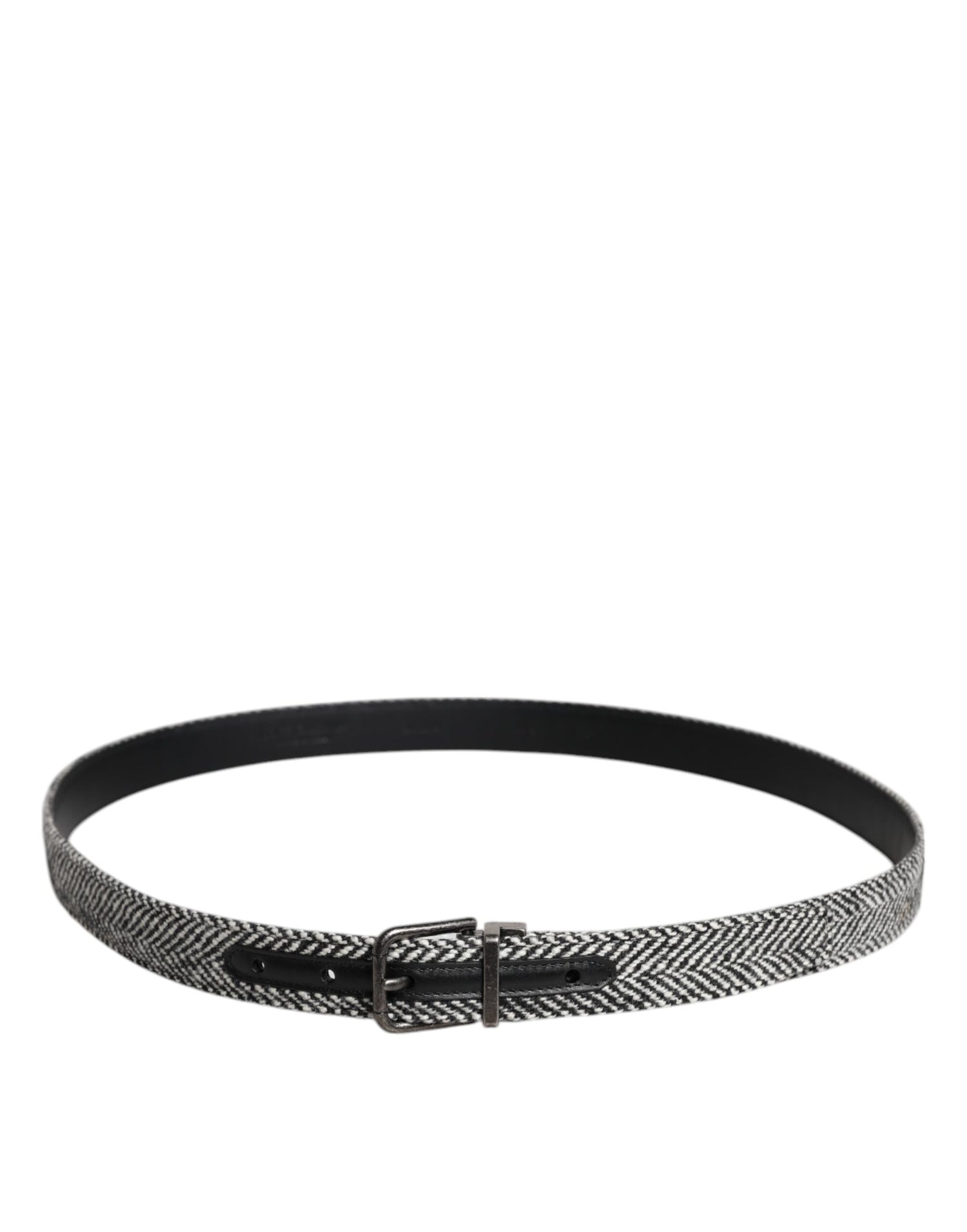 Dolce &amp; Gabbana Black White Silver Tone Metal Buckle Belt