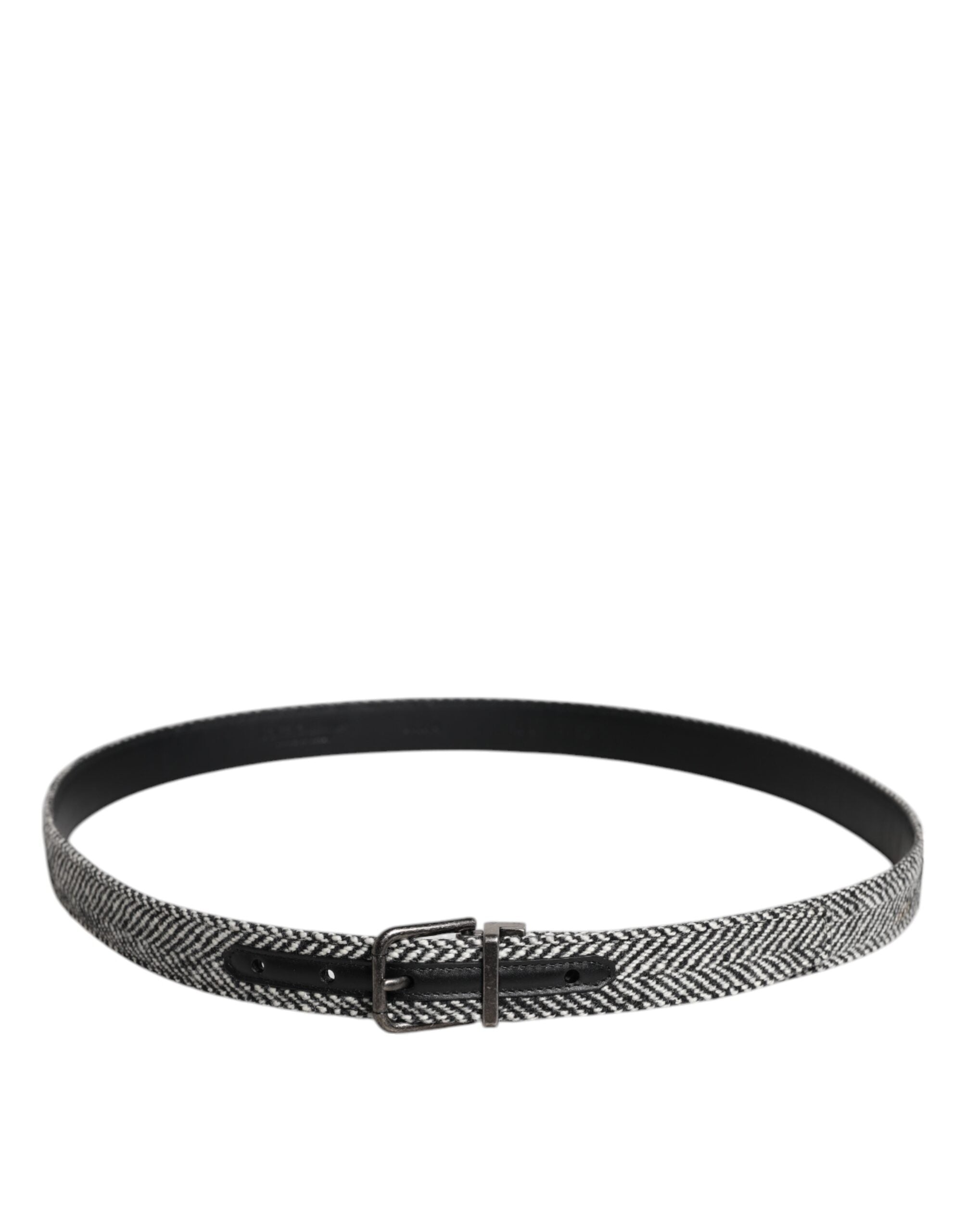 Dolce &amp; Gabbana Black White Silver Tone Metal Buckle Belt