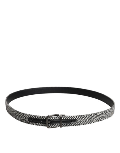 Dolce &amp; Gabbana Black White Silver Tone Metal Buckle Belt