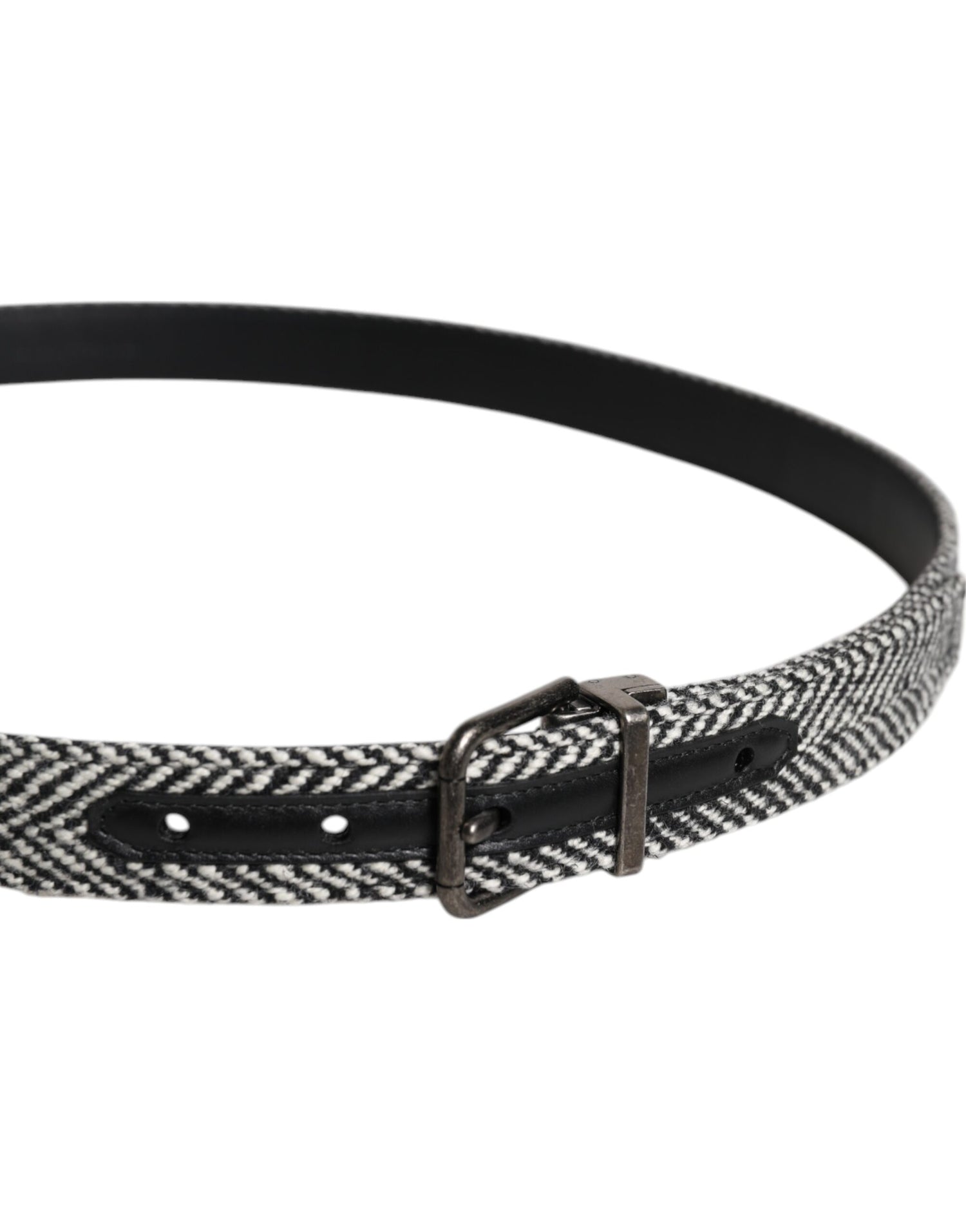 Dolce &amp; Gabbana Black White Silver Tone Metal Buckle Belt