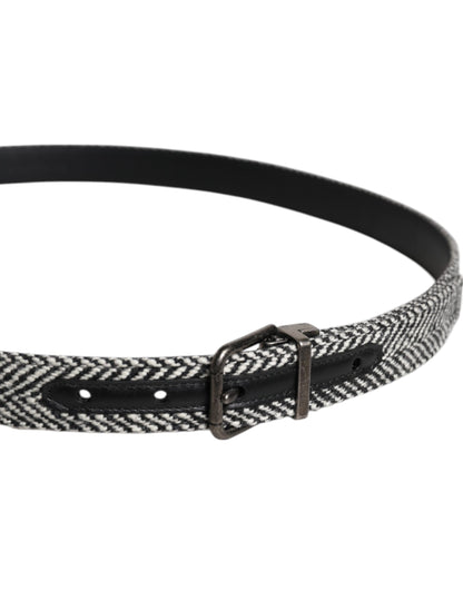 Dolce &amp; Gabbana Black White Silver Tone Metal Buckle Belt