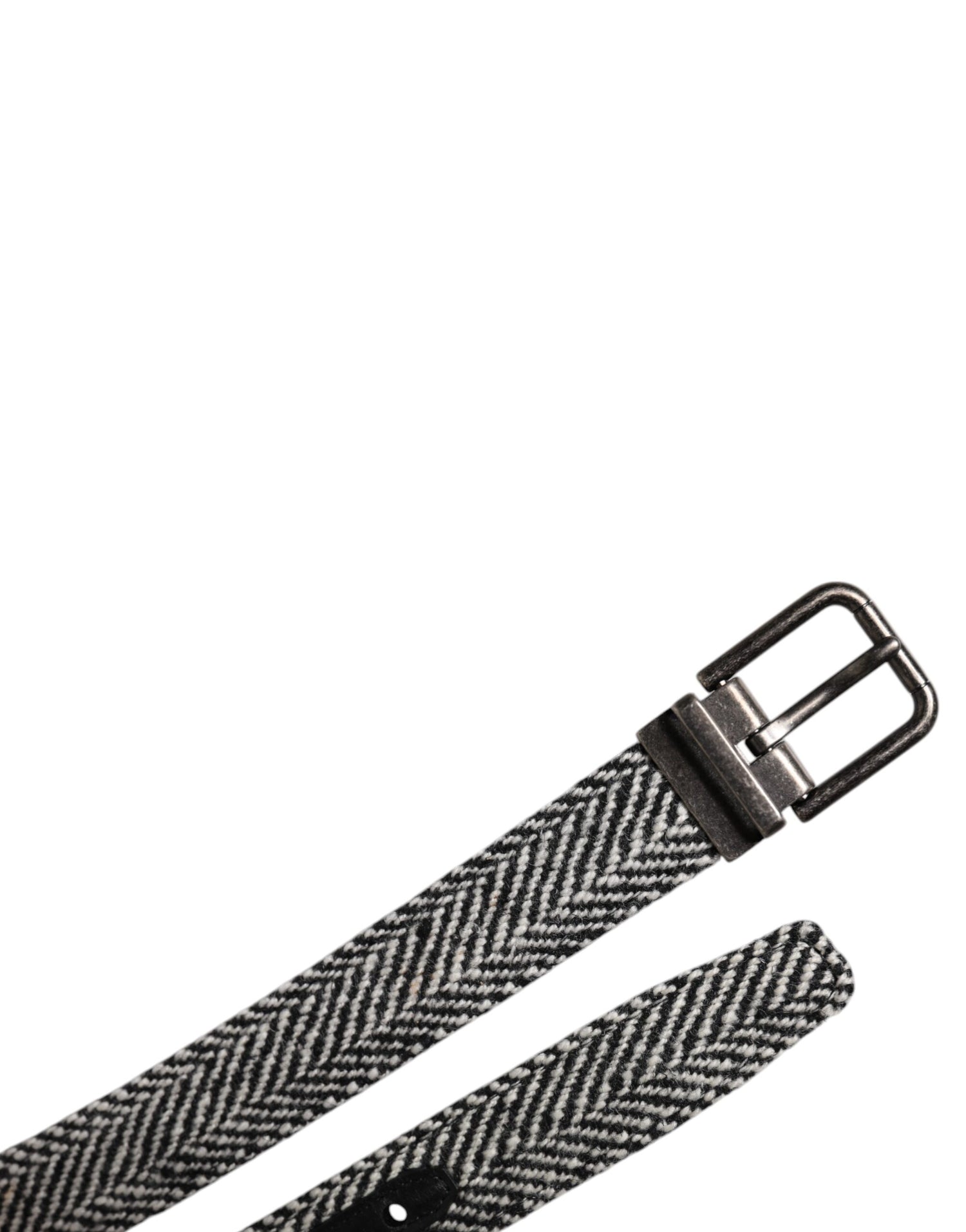Dolce &amp; Gabbana Black White Silver Tone Metal Buckle Belt
