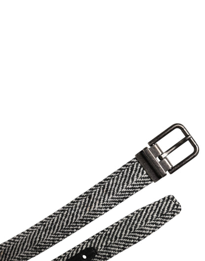 Dolce &amp; Gabbana Black White Silver Tone Metal Buckle Belt
