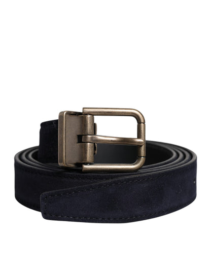 Dolce &amp; Gabbana Black Goat Leather Metal Buckle Classic Belt