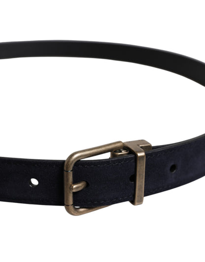 Dolce &amp; Gabbana Black Goat Leather Metal Buckle Classic Belt
