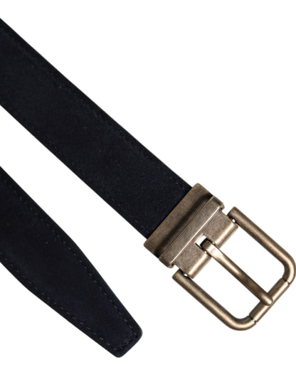 Dolce &amp; Gabbana Black Goat Leather Metal Buckle Classic Belt
