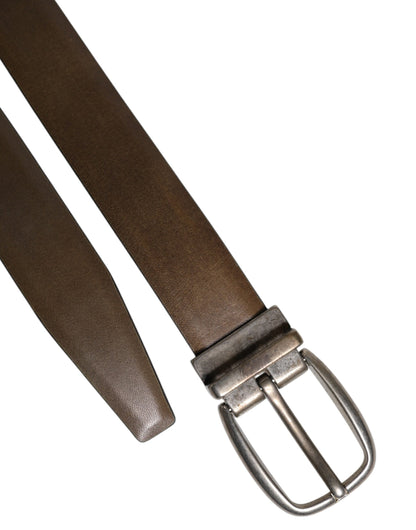 Dolce &amp; Gabbana Brown Leather Classic Metal Logo Buckle Belt