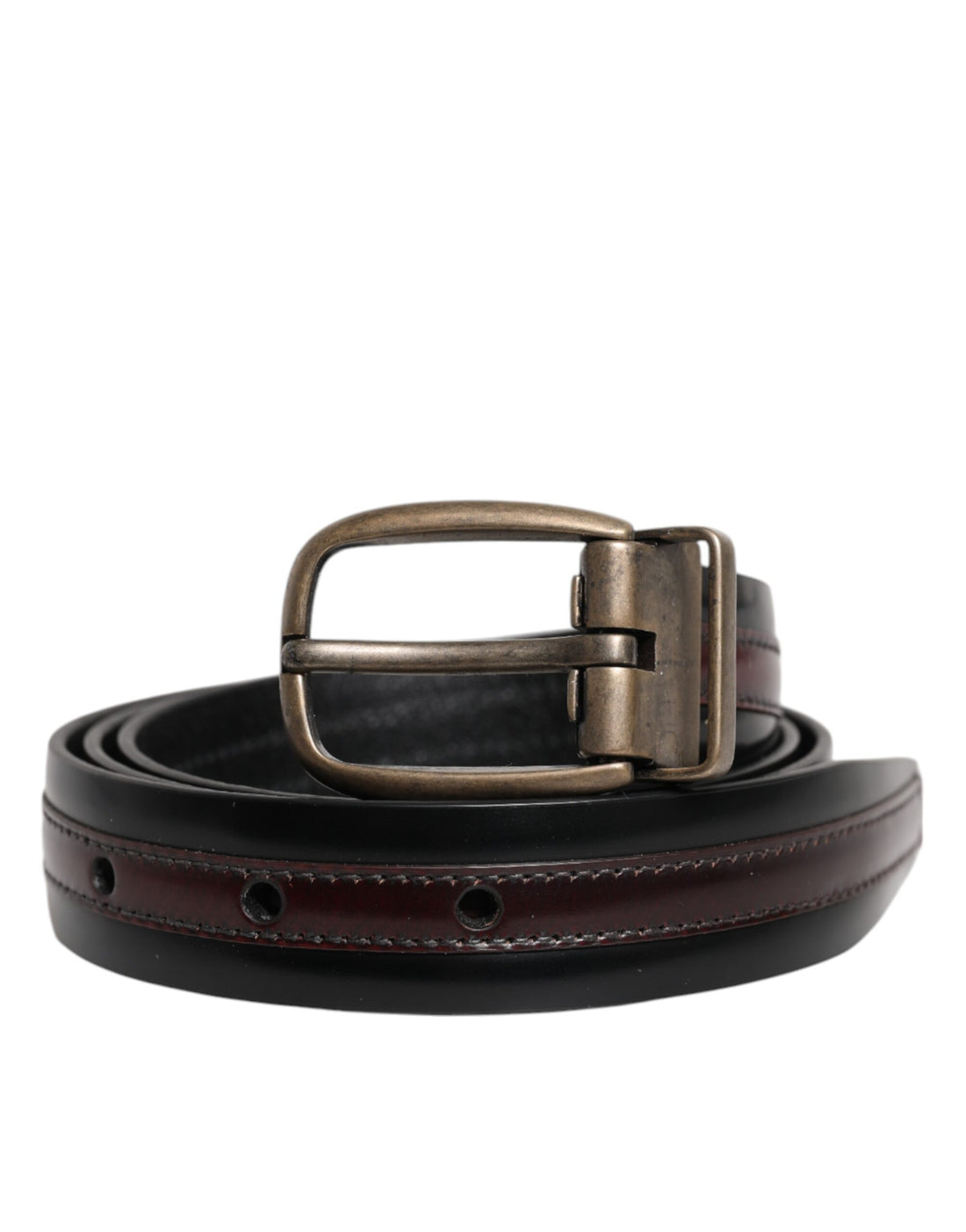 Dolce &amp; Gabbana Black Burgundy Calfskin Metal Logo Buckle Belt