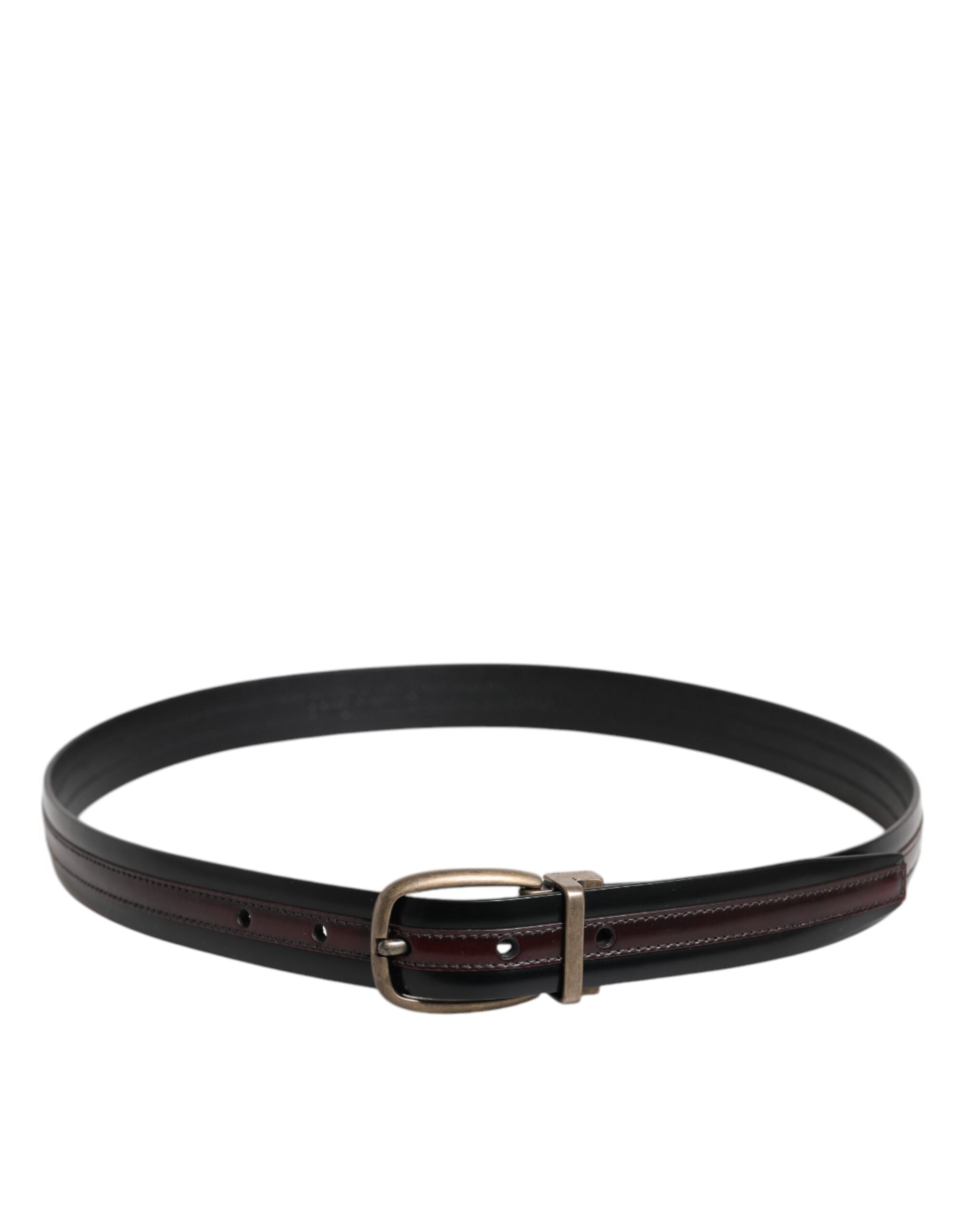 Dolce &amp; Gabbana Black Burgundy Calfskin Metal Logo Buckle Belt