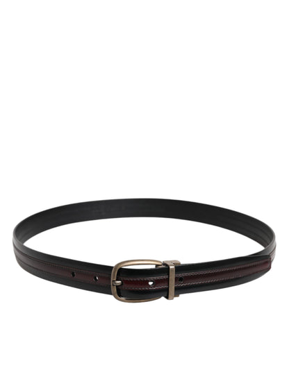 Dolce &amp; Gabbana Black Burgundy Calfskin Metal Logo Buckle Belt