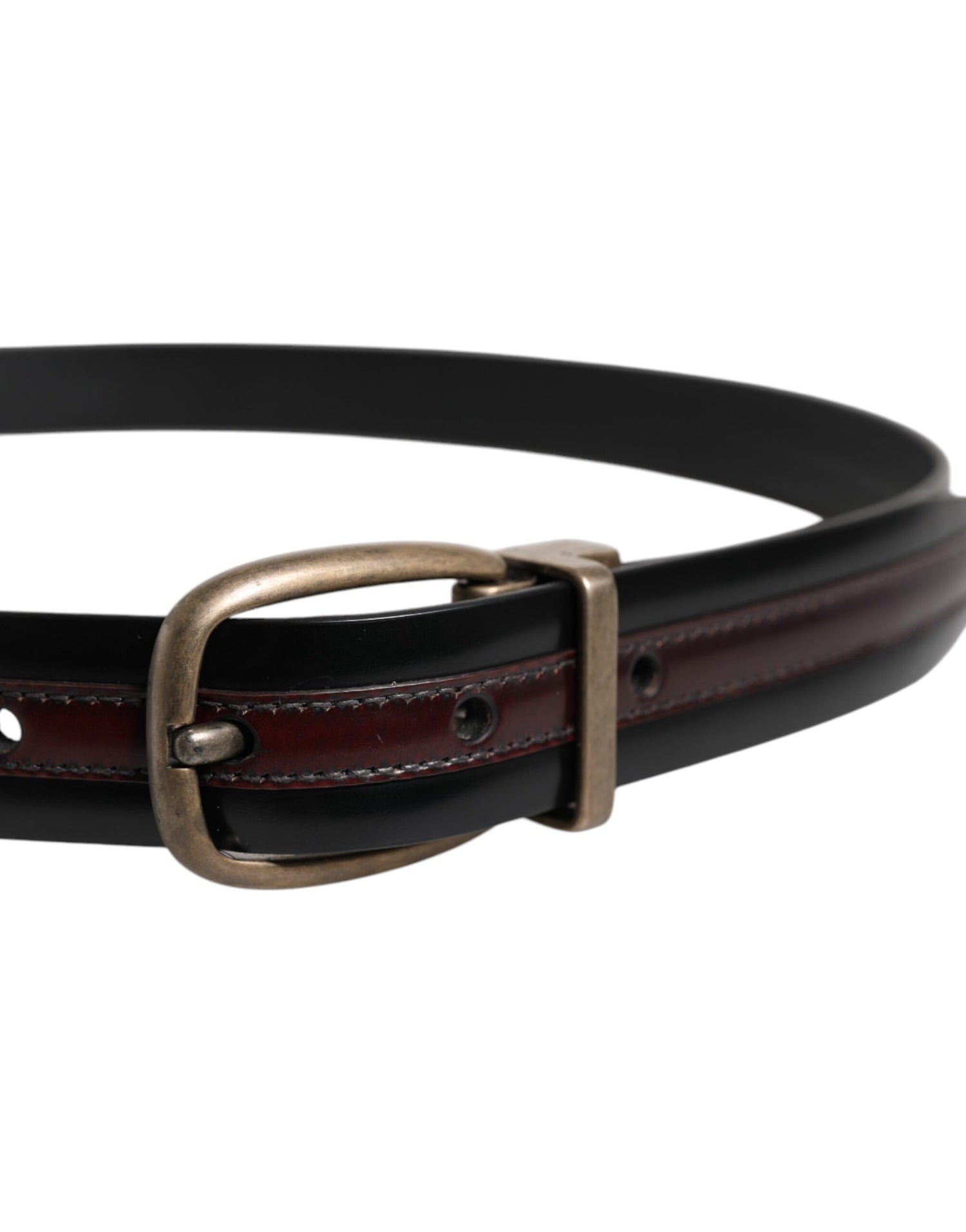 Dolce &amp; Gabbana Black Burgundy Calfskin Metal Logo Buckle Belt
