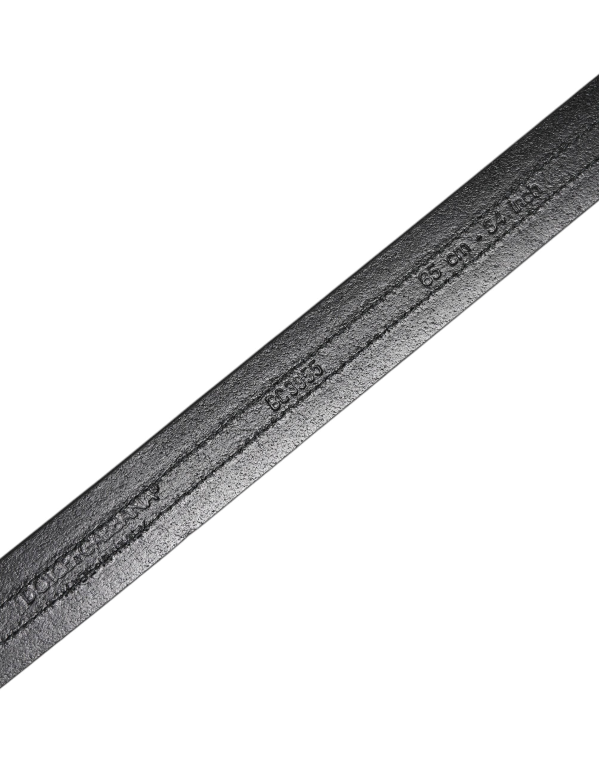 Dolce &amp; Gabbana Black Burgundy Calfskin Metal Logo Buckle Belt