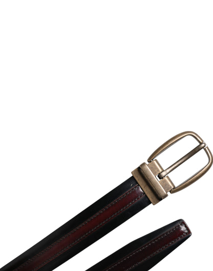 Dolce &amp; Gabbana Black Burgundy Calfskin Metal Logo Buckle Belt