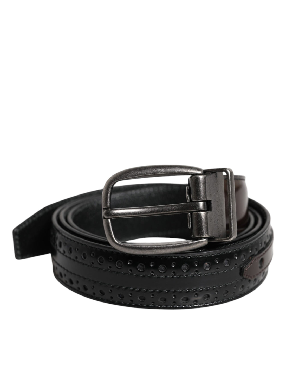 Dolce &amp; Gabbana Black Brown Leather Classic Metal Buckle Belt