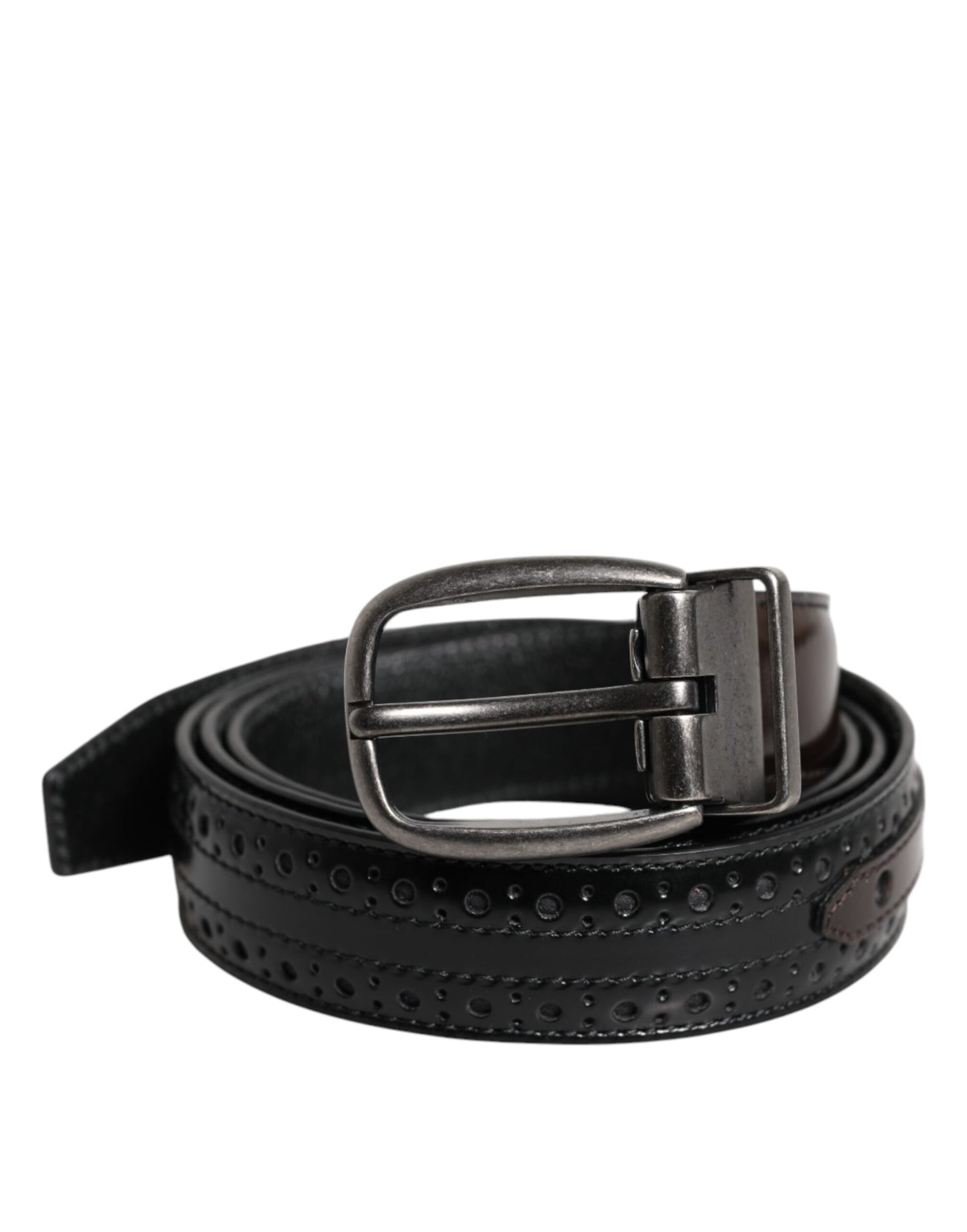 Dolce &amp; Gabbana Black Brown Leather Classic Metal Buckle Belt