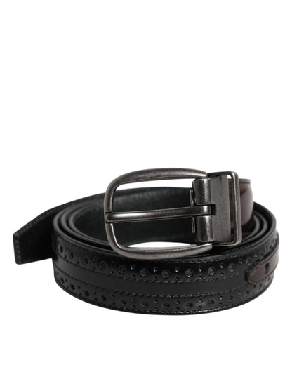 Dolce &amp; Gabbana Black Brown Leather Classic Metal Buckle Belt
