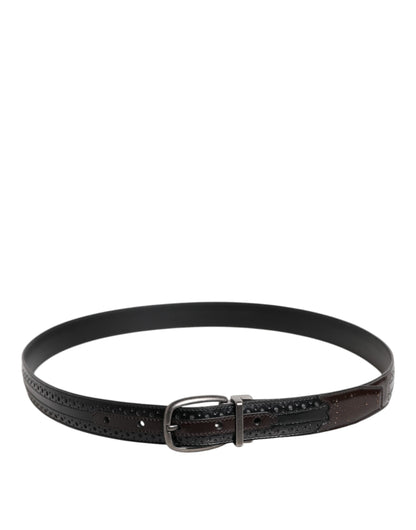 Dolce &amp; Gabbana Black Brown Leather Classic Metal Buckle Belt