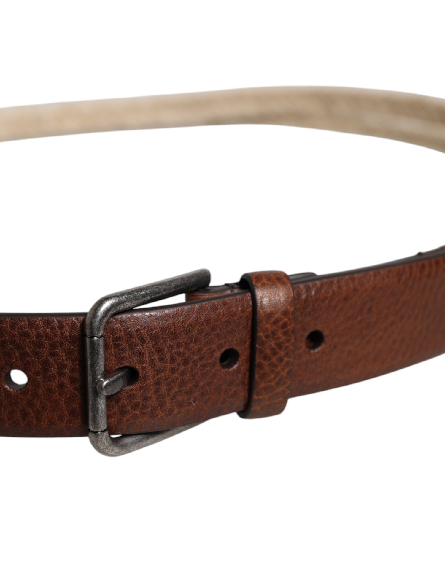 Dolce &amp; Gabbana Brown Jute Leather Woven Metal Buckle Belt