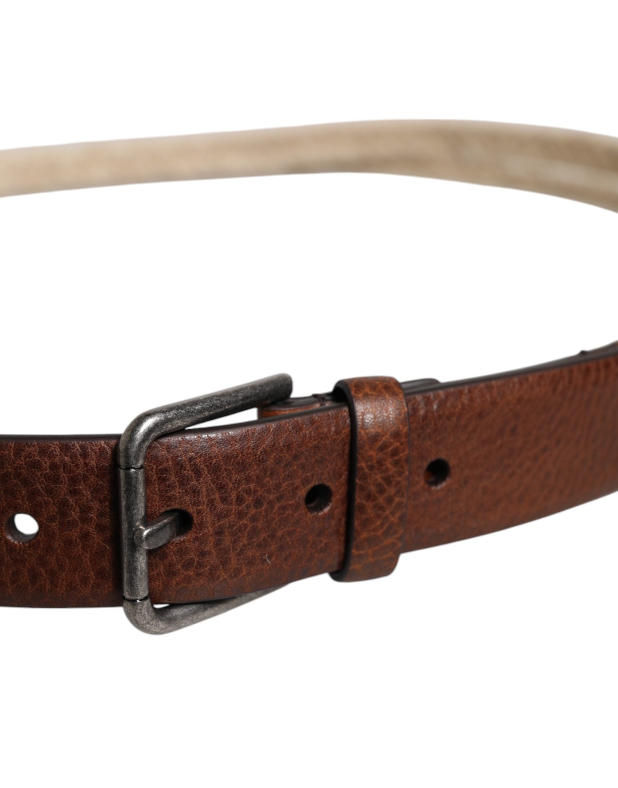 Dolce &amp; Gabbana Brown Jute Leather Woven Metal Buckle Belt