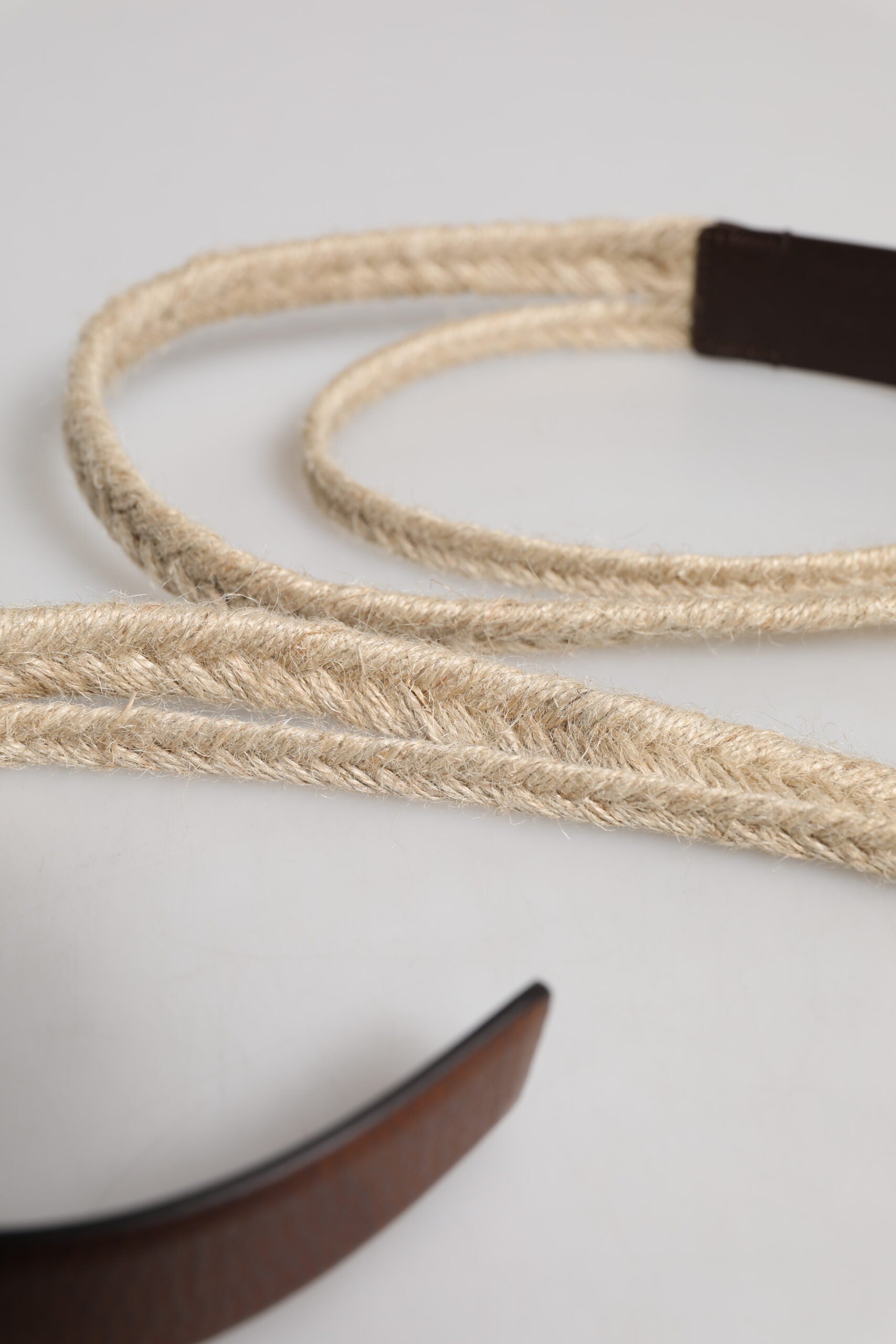 Dolce &amp; Gabbana Brown Jute Leather Woven Metal Buckle Belt