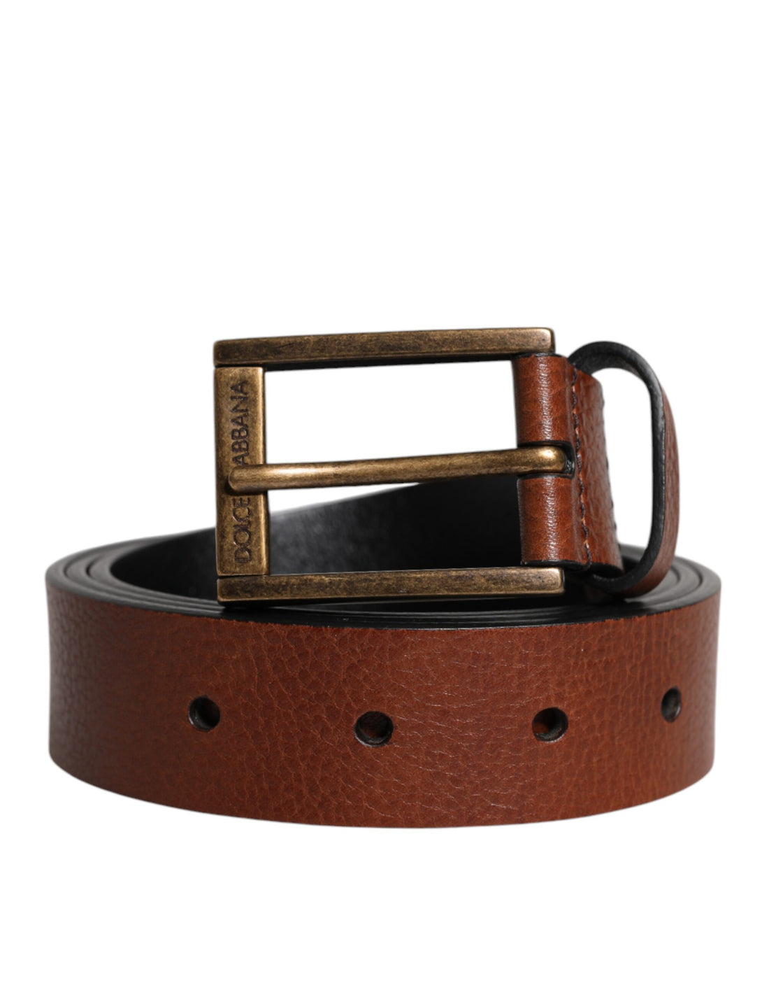 Dolce &amp; Gabbana Brown Calf Leather Classic Metal Buckle Belt