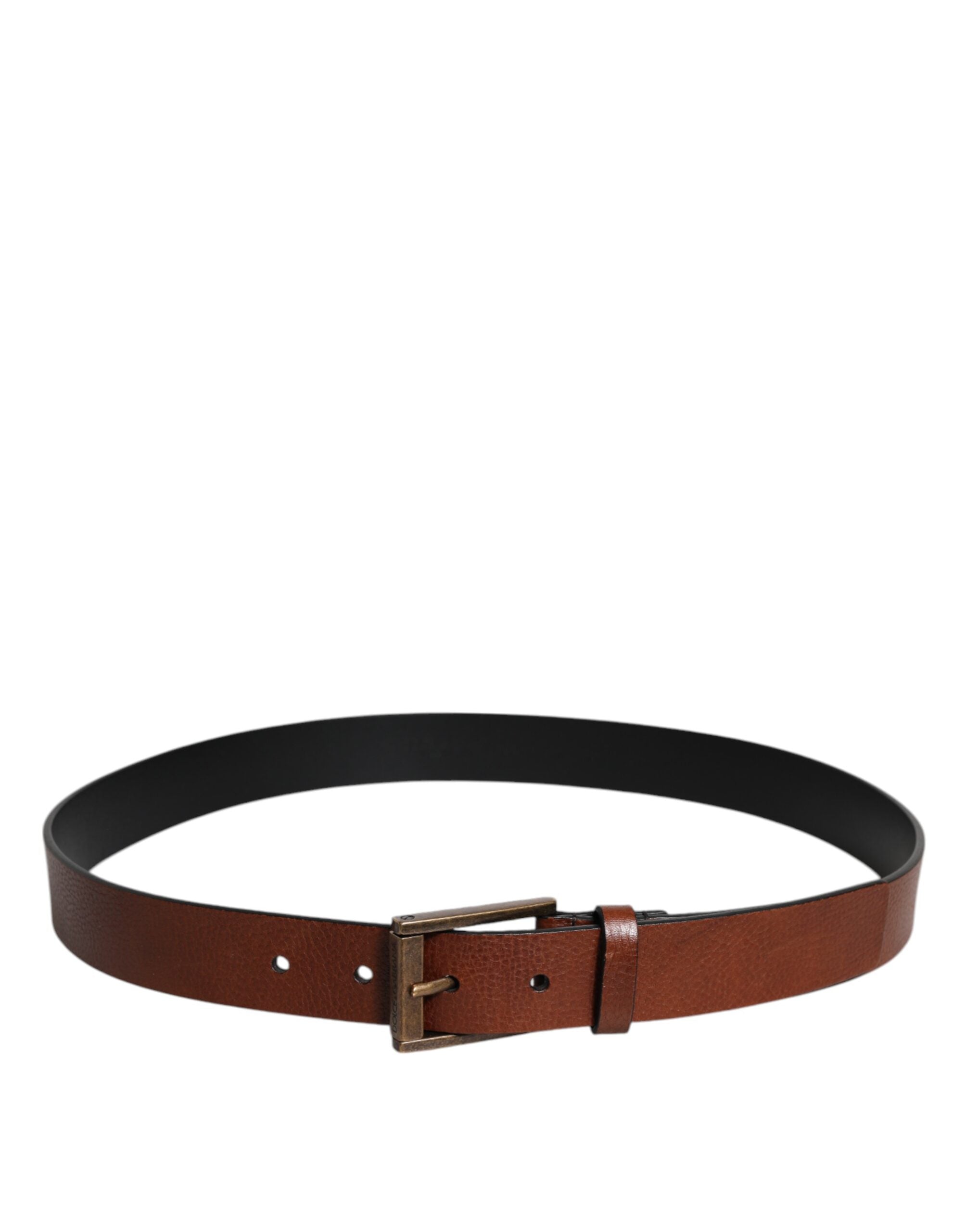 Dolce &amp; Gabbana Brown Calf Leather Classic Metal Buckle Belt