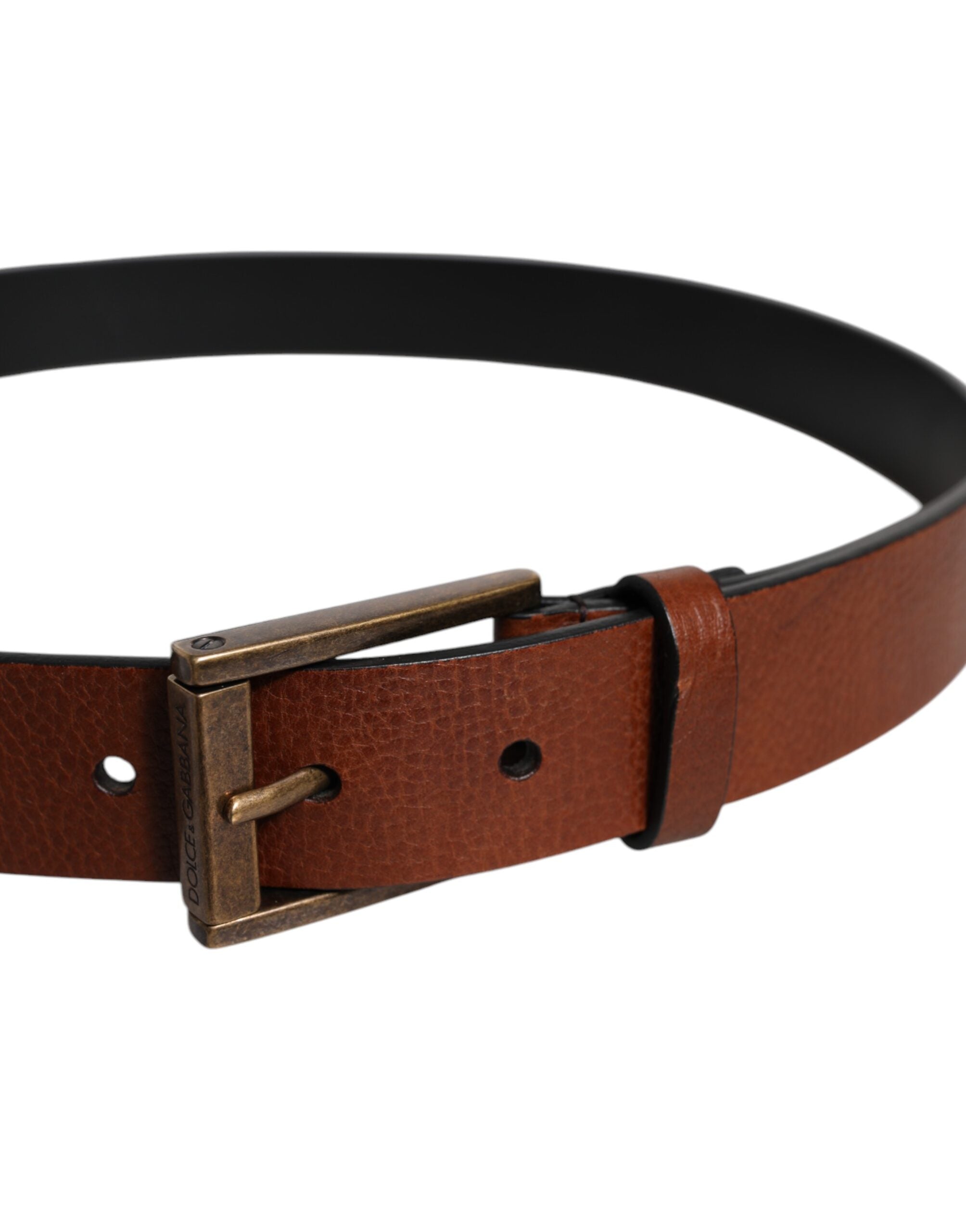 Dolce &amp; Gabbana Brown Calf Leather Classic Metal Buckle Belt