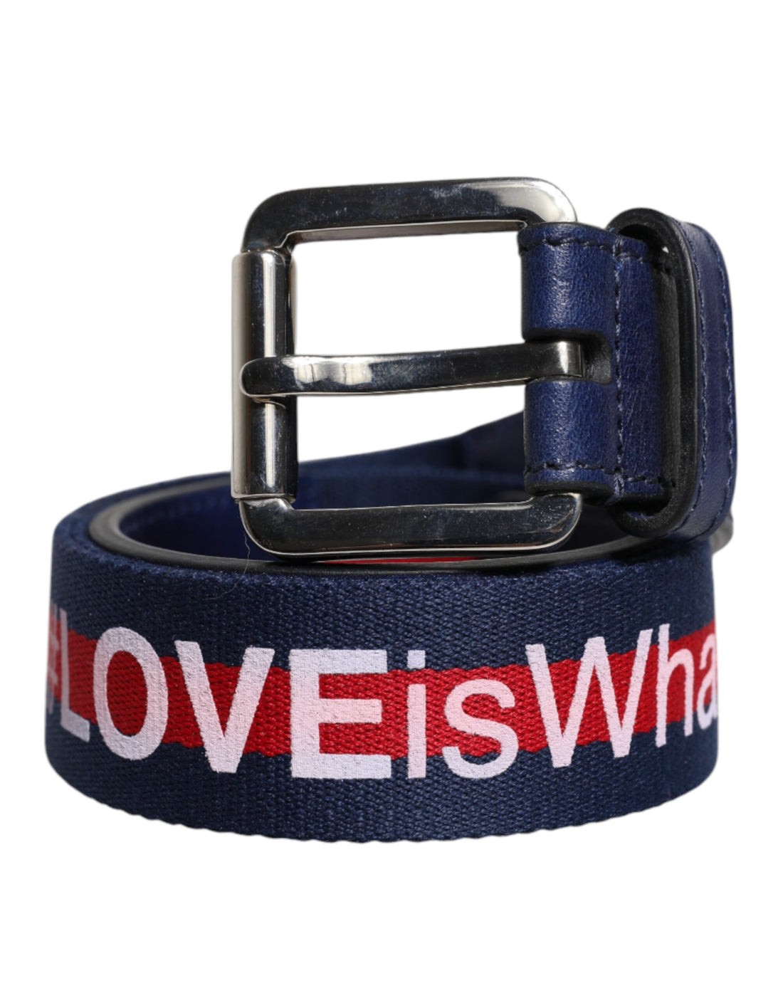 Dolce &amp; Gabbana Blue Cotton Leather Printed Metal Buckle Belt