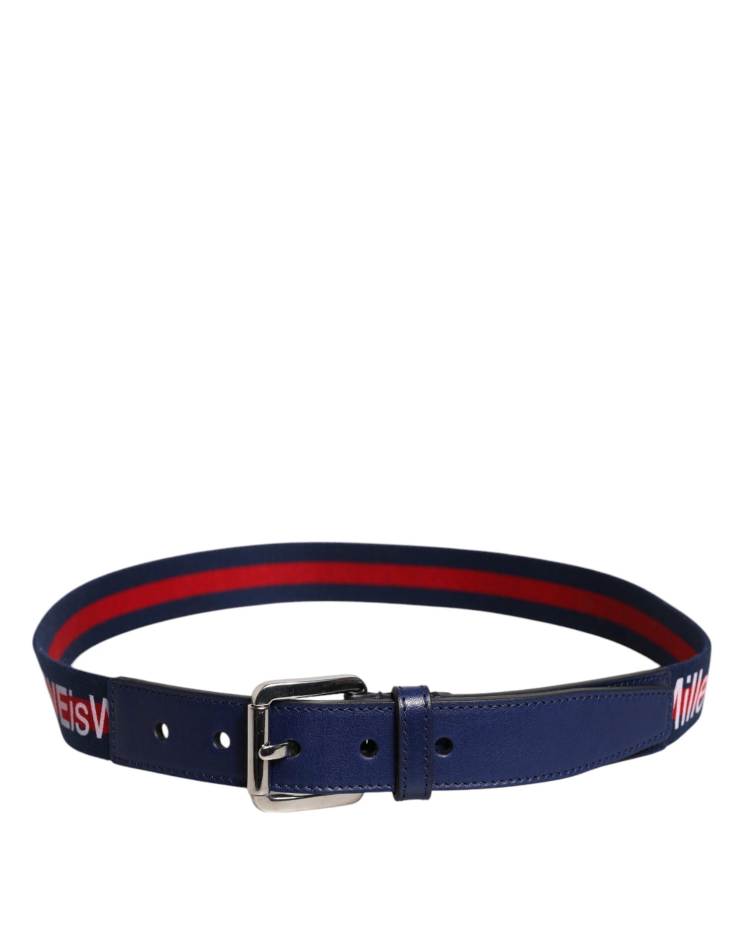 Dolce &amp; Gabbana Blue Cotton Leather Printed Metal Buckle Belt