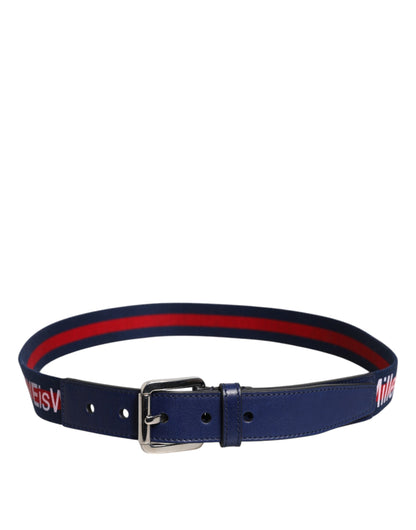 Dolce &amp; Gabbana Blue Cotton Leather Printed Metal Buckle Belt