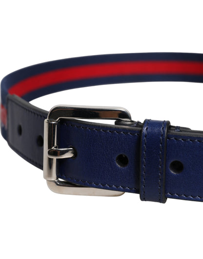 Dolce &amp; Gabbana Blue Cotton Leather Printed Metal Buckle Belt