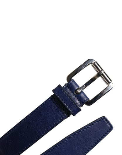 Dolce &amp; Gabbana Blue Cotton Leather Printed Metal Buckle Belt