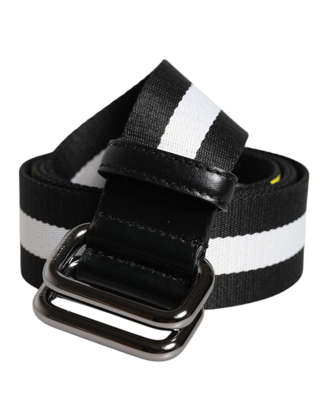 Dolce &amp; Gabbana Black Yellow Logo Striped Metal Buckle Belt