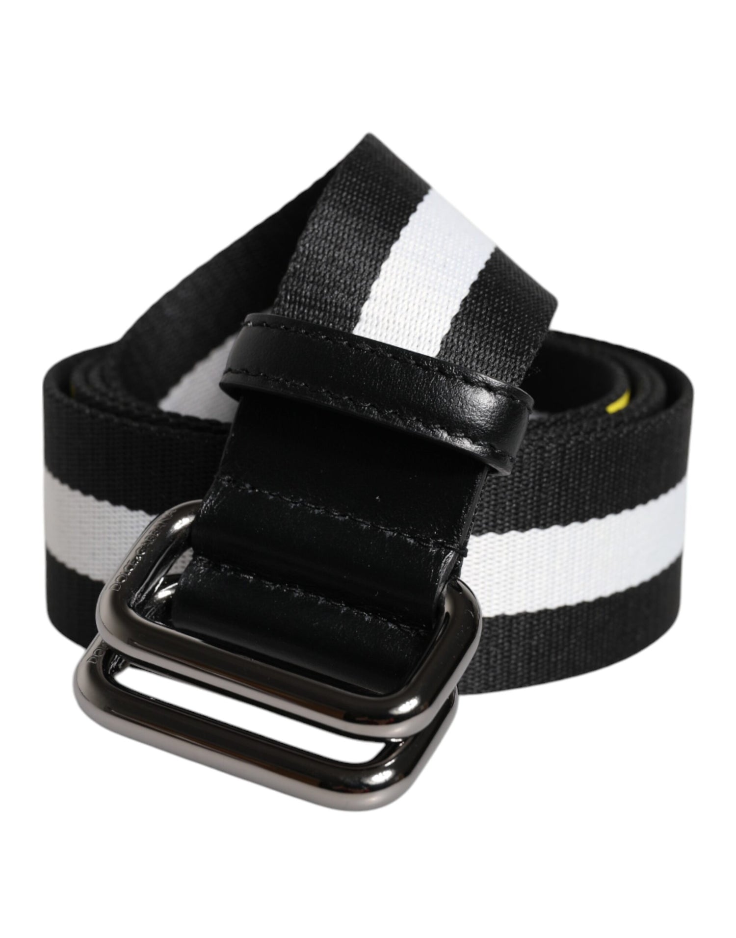 Dolce &amp; Gabbana Black Yellow Logo Striped Metal Buckle Belt