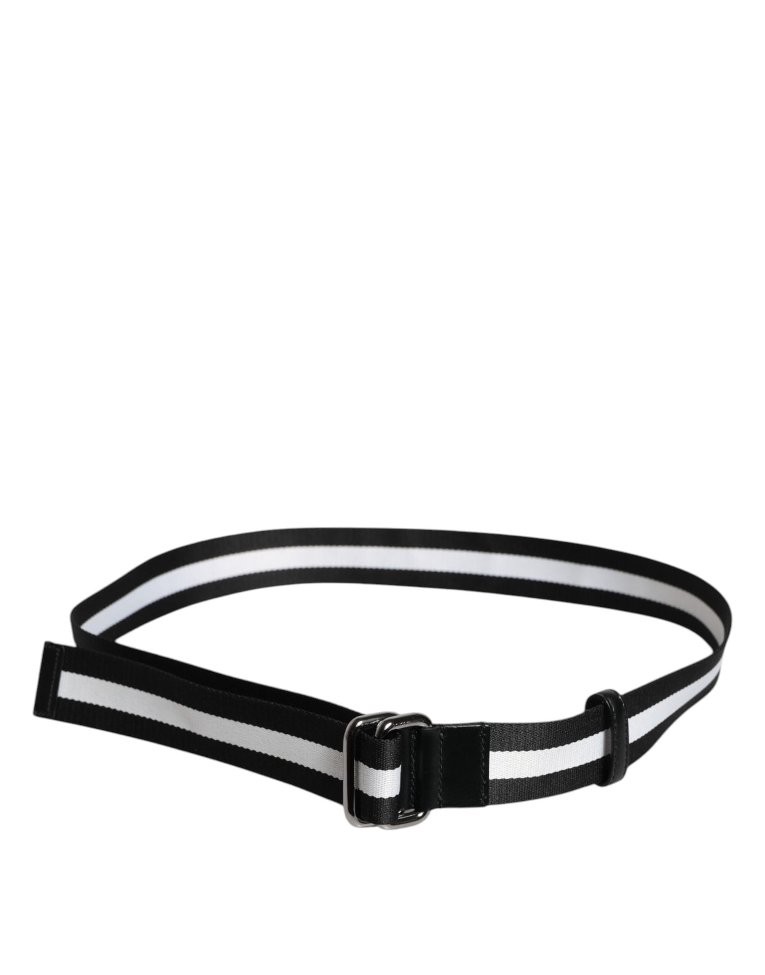 Dolce &amp; Gabbana Black Yellow Logo Striped Metal Buckle Belt
