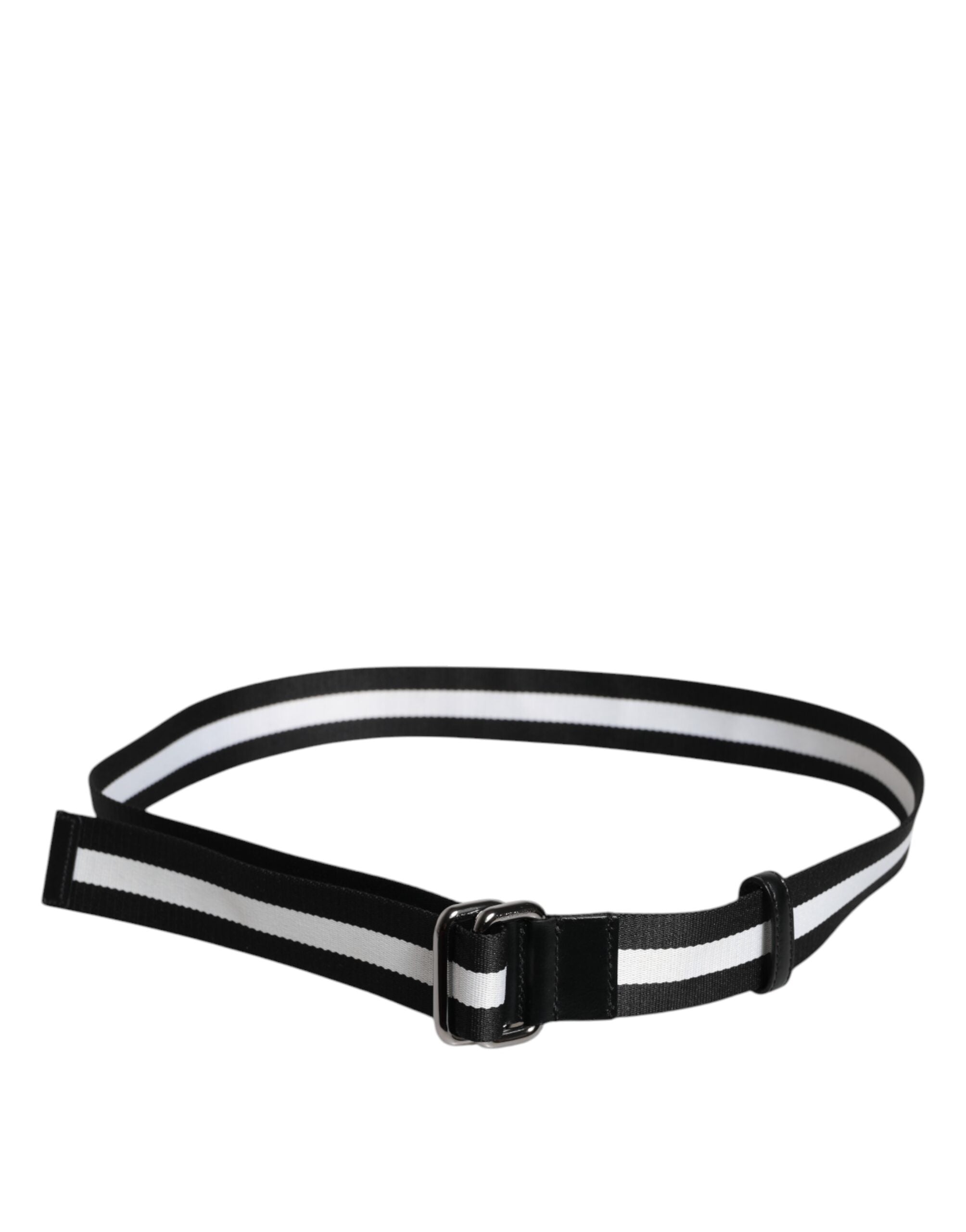 Dolce &amp; Gabbana Black Yellow Logo Striped Metal Buckle Belt