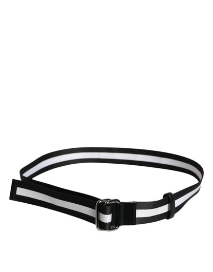 Dolce &amp; Gabbana Black Yellow Logo Striped Metal Buckle Belt