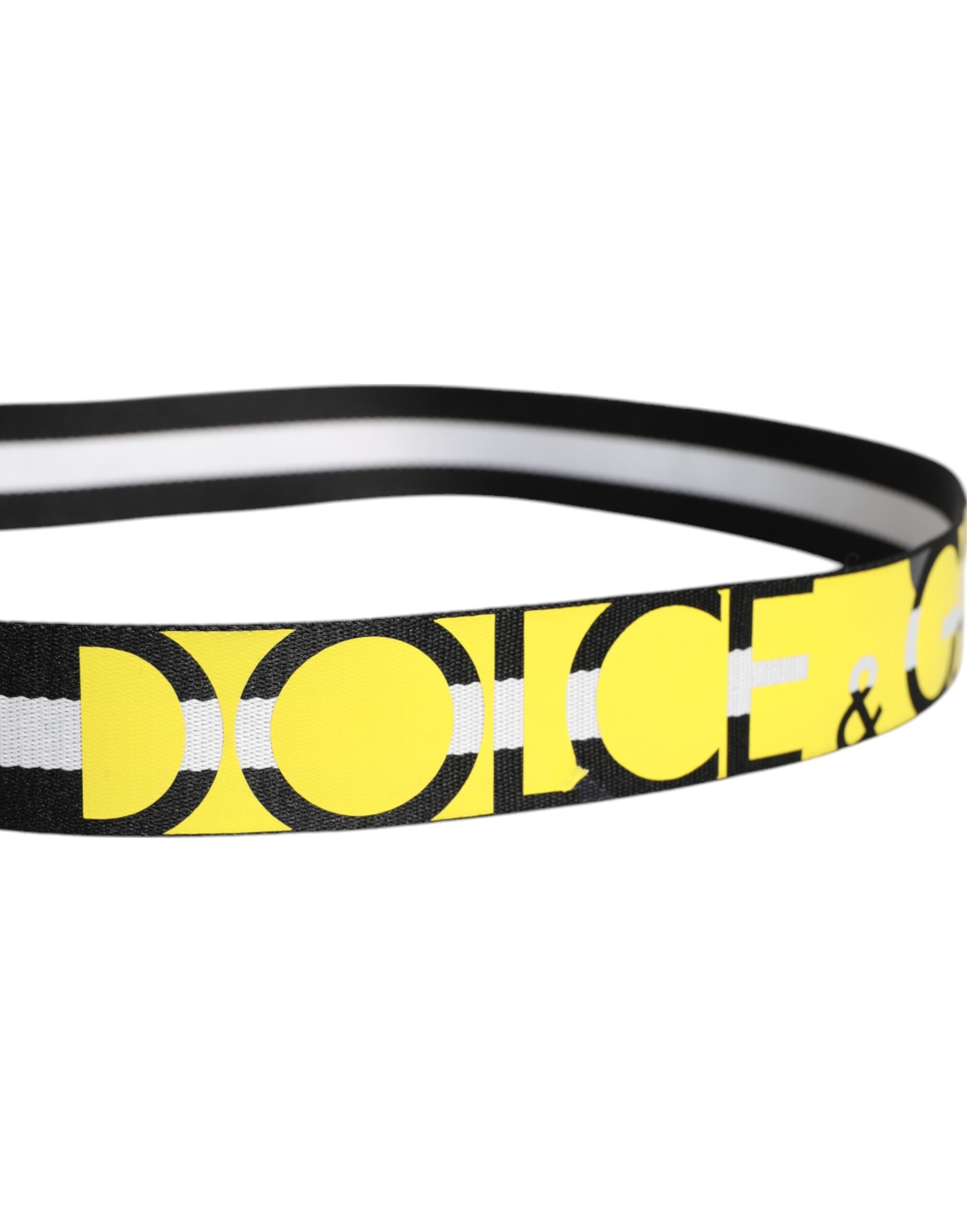 Dolce &amp; Gabbana Black Yellow Logo Striped Metal Buckle Belt