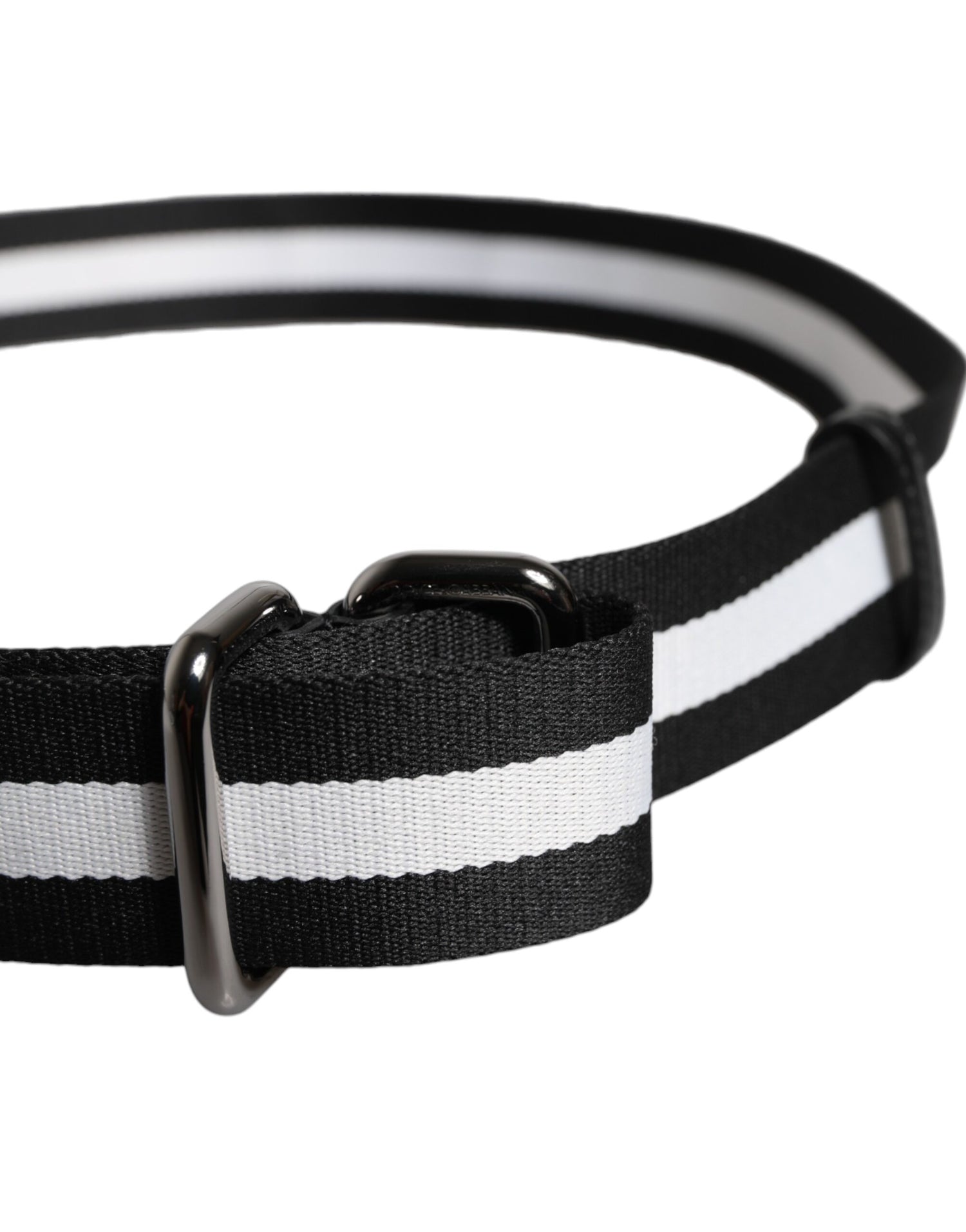 Dolce &amp; Gabbana Black Yellow Logo Striped Metal Buckle Belt