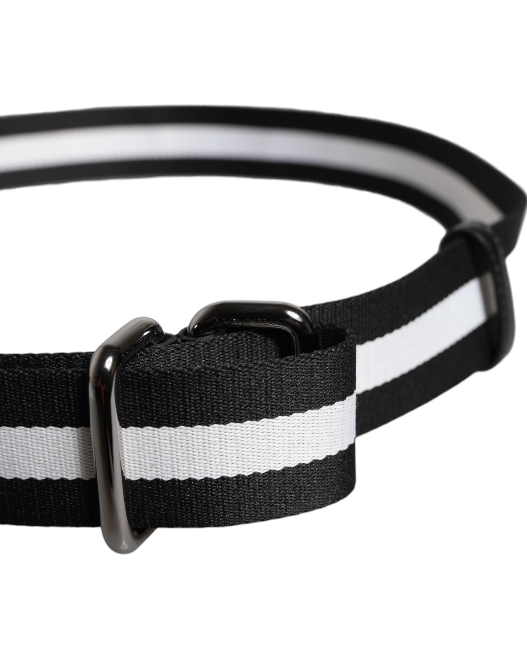 Dolce &amp; Gabbana Black Yellow Logo Striped Metal Buckle Belt